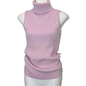 ST. JOHN Sleeveless Turtleneck Sweater Cable Knit Wool Lavender Pastel Sz Small